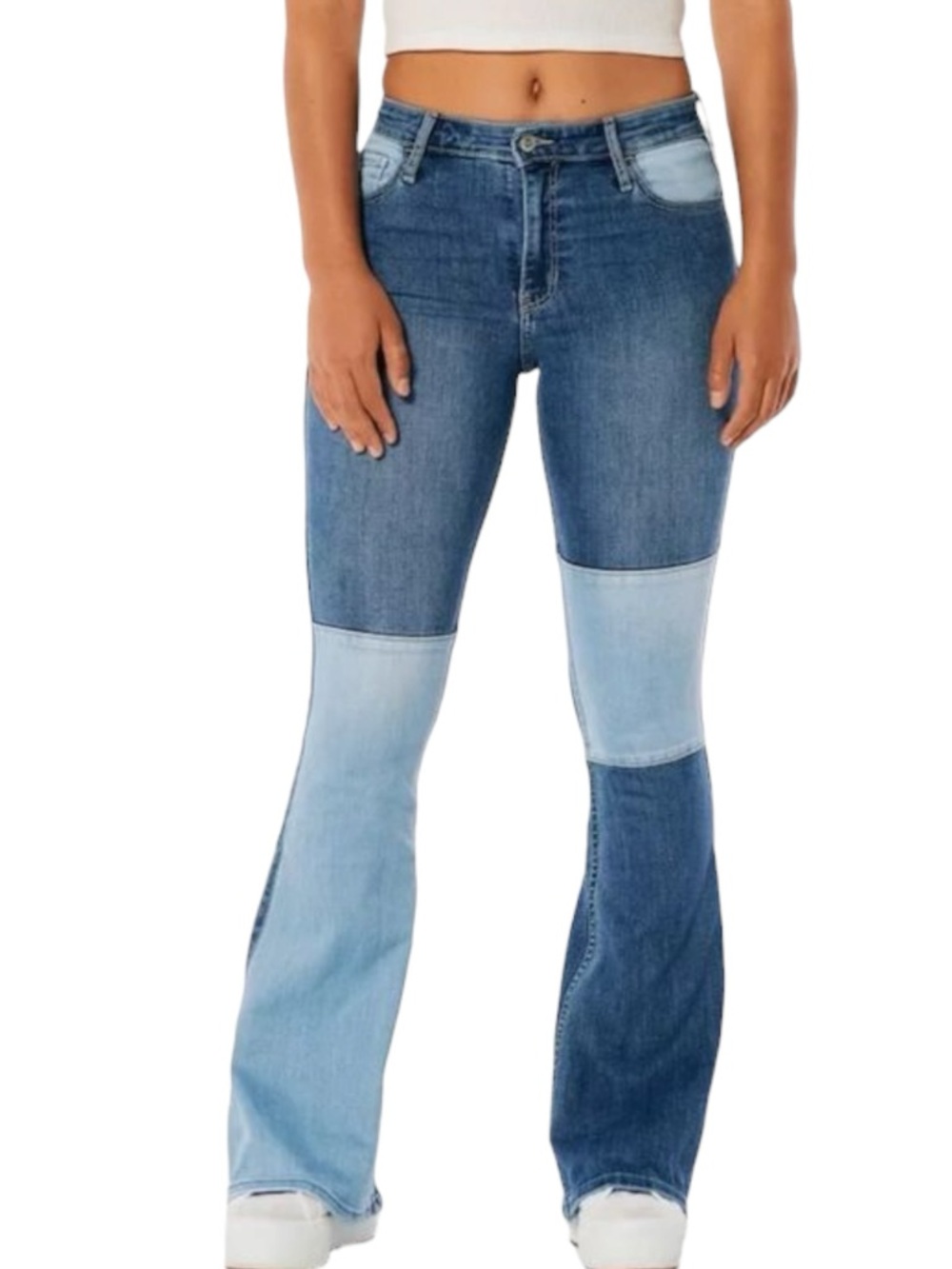 Hollister High Rise Vintage Flare Jeans Two Tone Patchwork Womens 9L 29x34 Blue